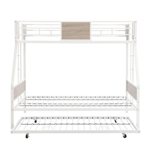 English Elm Twin Over Full Metal Bunk Bed with Trundle, Space-Saving Platform, Built-In Storage & Guardrail Brown+White 80.51 L x 13.98 W x 8.34 H W2297P216479