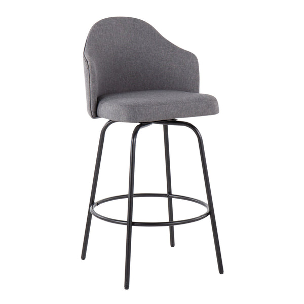English Elm Ahoy Modern Counter Stool Set Of 2 In Black Metal & Grey Fabric - Stylish, Durable & Compact Design B202S00153