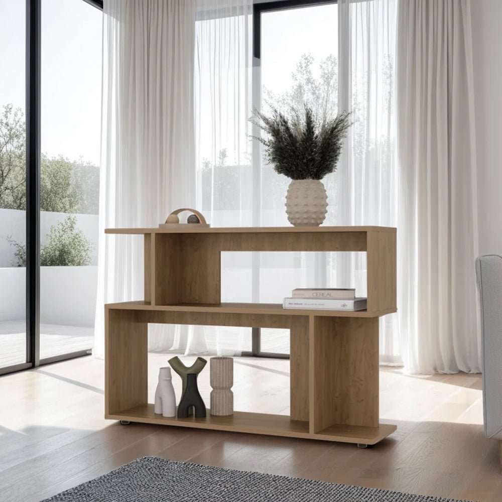 English Elm Sumas Slim SideTable in Natural Oak Beige — Engineered Wood Console for Small Spaces, Shelf Storage B092P368949