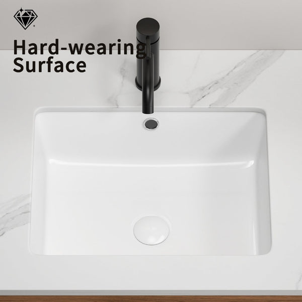 English Elm Rectangular Undermount Ceramic Basin White Glazed Vanity Sink with Overflow Protection W3402P326494
