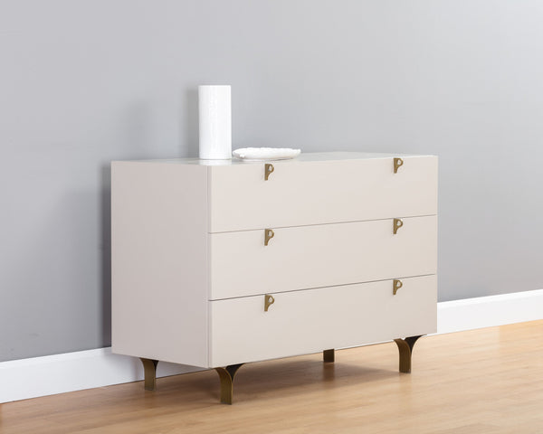 Sunpan Celine Dresser - Elegant Rubberwood Design with Antique Brass Feet for a Stunning Bedroom Upgrade Cream