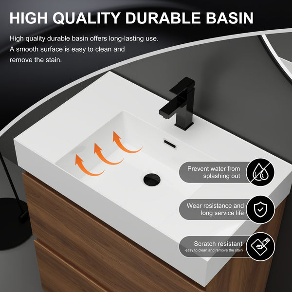 English Elm 30" Modern Bathroom Vanity With Undermount Sink, Double Drawer Storage & Waterproof Finish In Brown W1972S00007