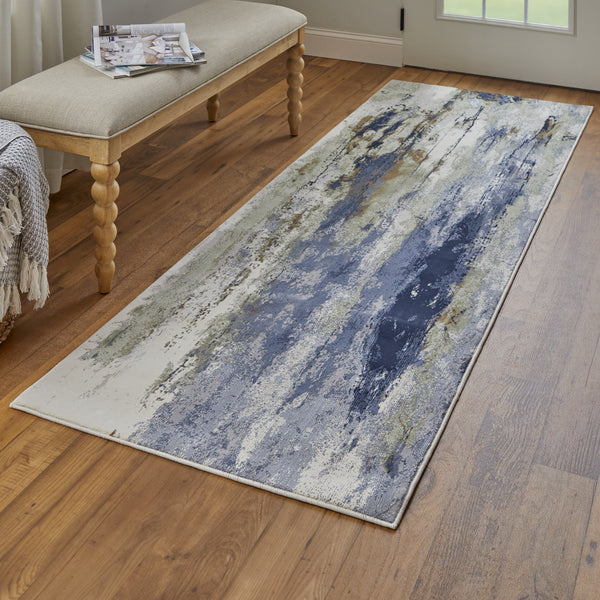 Feizy Rugs Clio Abstract Watercolor Area Rug - Luxurious Machine-made Design With High-low Pile Texture Blue,Orange,Ivory Polypropylene Clo39k1fblumlti1g