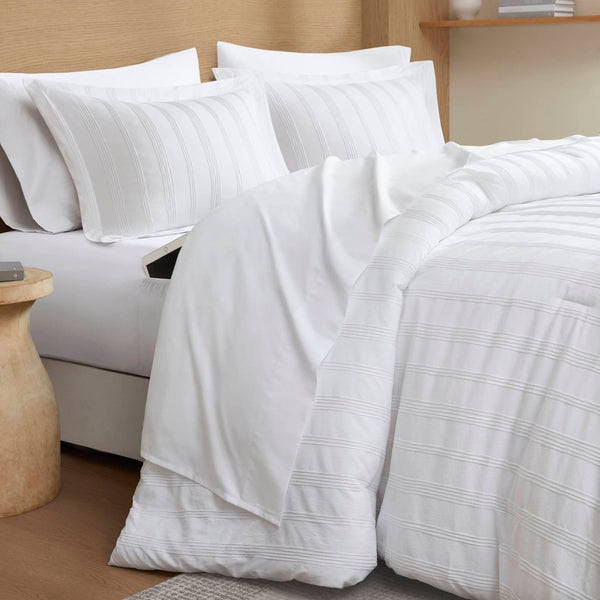 English Elm 7-piece King Striped Woven Comforter Set Neutral Tones Wrinkle Resistant Bedding B035P463213