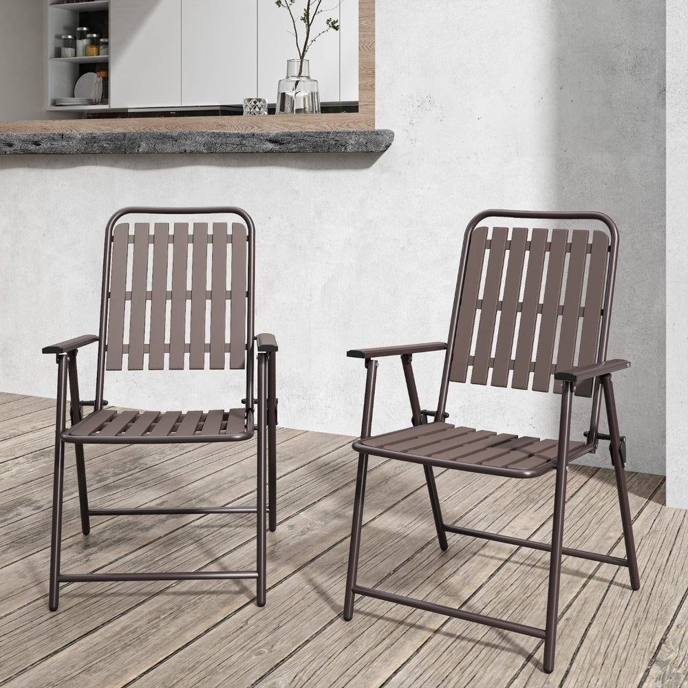 English Elm 3-piece Outdoor Bistro Set Foldable Slatted Chairs Tempered Glass Table Weather Resistant Antique Brown W3979S00011