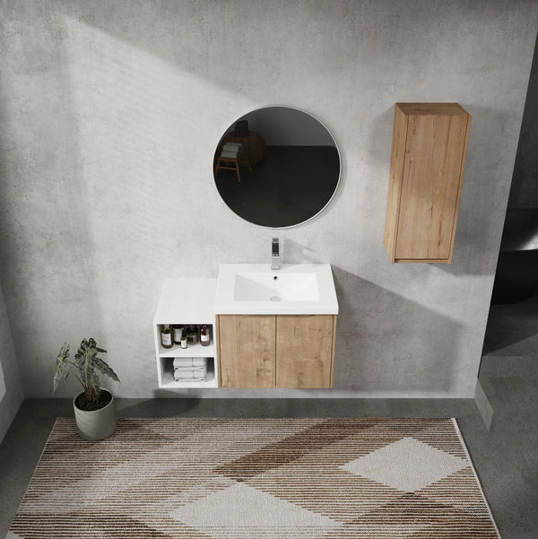 English Elm 36" Wall-Mounted Bathroom Vanity With Resin Sink & Side Cabinet - Modern Storage, Soft-Close Design W999S00224
