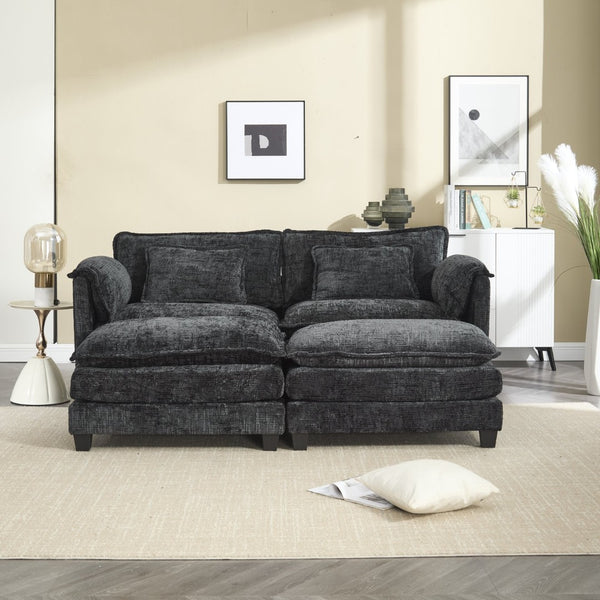 English Elm United Cozy Chenille Sofa For Two With Detachable Armrests, Foot Stools, And Handy Side Pockets W1568S00143-GIGA