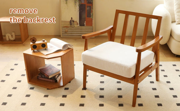 English Elm Cute Fabric Armchair Solid Wood Frame Compact Upholstered Seat for Bedroom or Apartment White W2105P420762