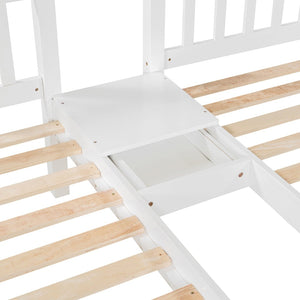English Elm Full Over Twin Triple Bunk Bed Pine Wood Frame with Storage Drawers and Guardrails LT000343AAK-1