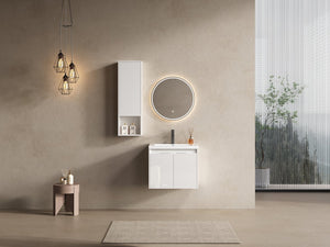 English Elm 24" Modern Wall-Mounted Bathroom Vanity with Resin Sink, Soft-Close Doors, Wall Cabinet, White W999S00418