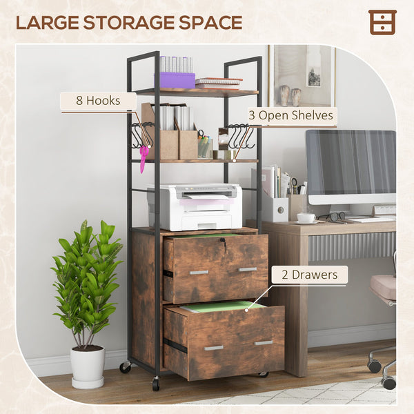 English Elm Vinsetto Rustic Brown 2-Drawer Mobile File Cabinet with Lock, Hanging Bars, Shelves & Wheels W2225P173973