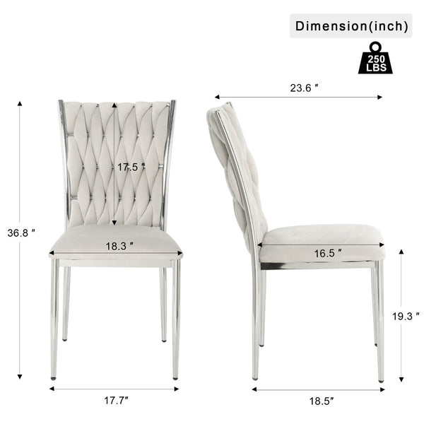 English Elm Modern Velvet Upholstered Dining Chairs Set of 2 with Electroplated Legs for Kitchen Light Gray W210P301597