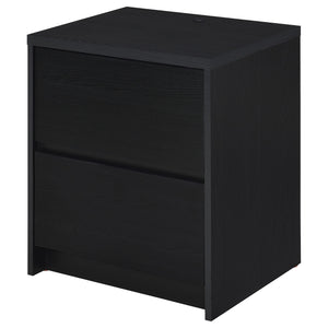 English Elm Geary Black 2-Drawer Nightstand with LED Light, Dual Outlet USB-A & USB-C Charging, Compact Wood- Grain B062P375557