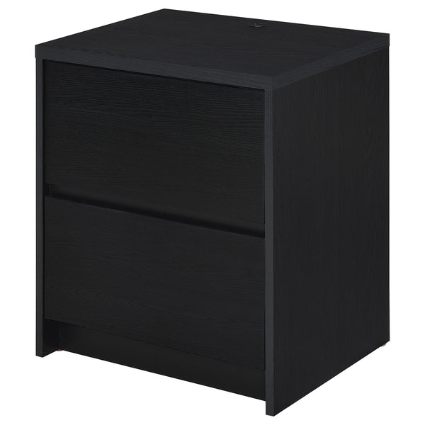 English Elm Geary Black 2-Drawer Nightstand with LED Light, Dual Outlet USB-A & USB-C Charging, Compact Wood- Grain B062P375557