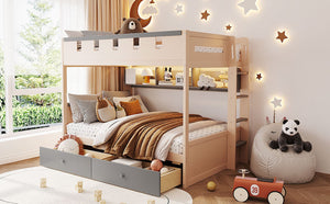 English Elm Full Size Castle Bunk Bed with Led Lighting Built in Shelf and Storage Drawers Gray LT000159AAE
