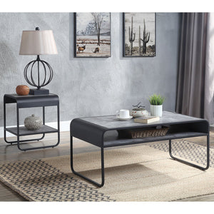 English Elm Concrete Grey and Black Coffee Table with Lower Shelf, Curved Edges & Metal Frame for Urban Chic Living B062P185664