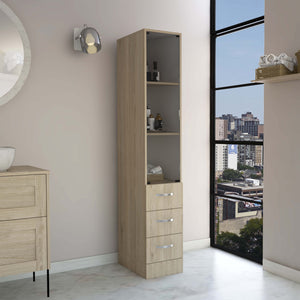 English Elm Linen Storage Cabinet with 3 Shelves & 4 Drawers, Light Pine/White Finish, Compact Modern Design B097S00129