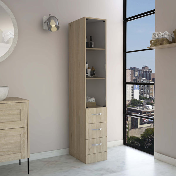 English Elm Linen Storage Cabinet with 3 Shelves & 4 Drawers, Light Pine/White Finish, Compact Modern Design B097S00129