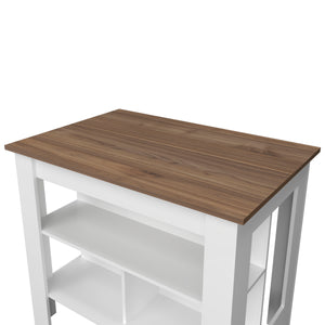 English Elm Aztec Melamine Kitchen Island with Open Storage Shelves, Mahogany/White Finish, Compact 35.4"H x 40.5"W x 27.5"D B128P237142