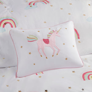 JLA Home Mi Zone Kids - Rainbow Metallic Star Comforter Set with Unicorn Sheets, Hypoallergenic OEKO-TEX Bedding for Kids White MZK10-263