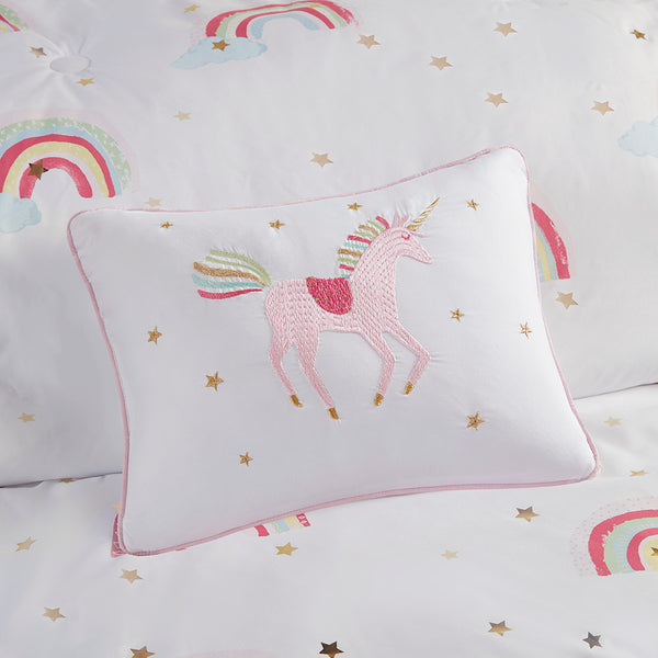 JLA Home Mi Zone Kids - Rainbow Metallic Star Comforter Set with Unicorn Sheets, Hypoallergenic OEKO-TEX Bedding for Kids White MZK10-263