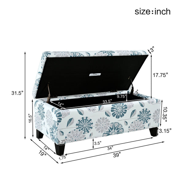 English Elm Christopher Knight Home® - Luxury Storage Ottoman with Floral Patterned Fabric, Soft-Close Hinges, Hidden Compartment for Blankets and Seating Comfort Multicolor N767P257582F
