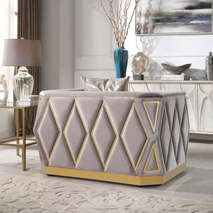 English Elm Cavalli Glam Accent Chair Diamond Quilted Upholstery with Gleaming Gold Metal Base Taupe+Gold B009P417493