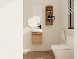 English Elm Soft Close Wall Mounted Bathroom Vanity with Ceramic Vessel Sink and Storage Rack W999S00488