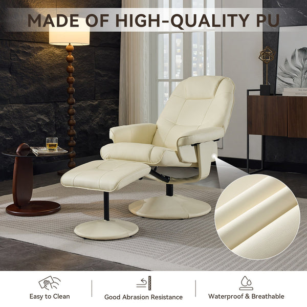 English Elm 011-Massage Recliner Chair with Ottoman, 360° Swivel PU Leather, 5-Point Vibration Massage, Heated Seat, 140° Backrest Comfort Beige W2636P262427