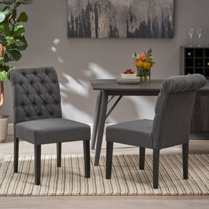 English Elm Christopher Knight Home® - BROXTON Tufted Roll-Top Dining Chair Set of 2 with Stain-Resistant Fabric, Plush Padded Comfort Dark Gray 52454.00LDGRY