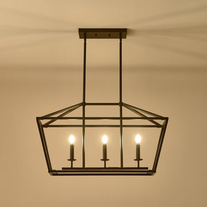 English Elm 3-light Industrial Farmhouse Linear Chandelier Matte Black Metal for Island or Dining W5008P465017