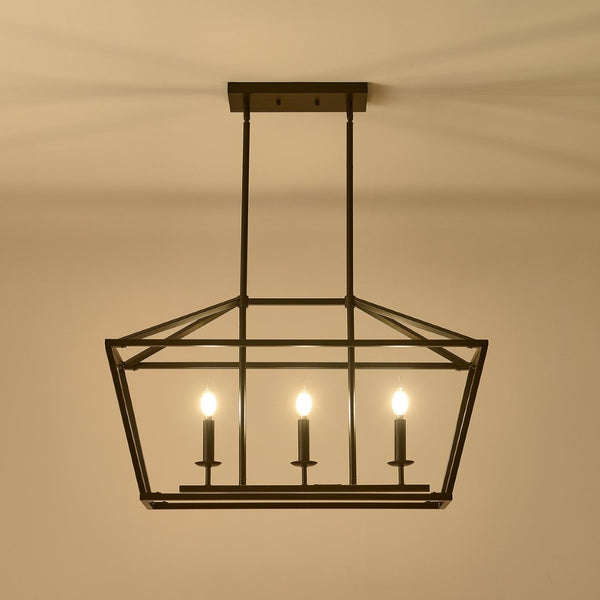 English Elm 3-light Industrial Farmhouse Linear Chandelier Matte Black Metal for Island or Dining W5008P465017