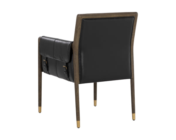 Sunpan Mauti Dining Armchair: Vintage-Inspired Design with Rustic Charm and Handcrafted Leather Elegance Distressed Brown / Cortina Black Leather