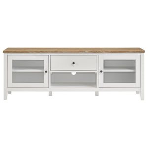 English Elm Evanston Two-tone Tv Stand with Glass Doors Ash Veneer Top and Slide-out Drawer B062P441456