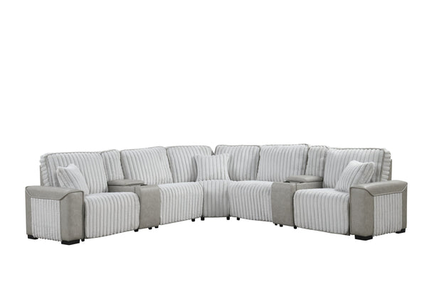 English Elm Ramona Luxurious Corduroy Power Reclining Sectional with Wireless Charging, Hidden Tray & Cupholders B009S02106