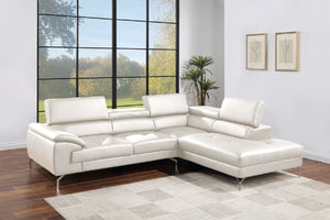 English Elm White Faux Leather 2pc Sectional Sofa Set with Adjustable Headrests, Right Chaise, Metal Legs - Plush Modern Design B011S01201