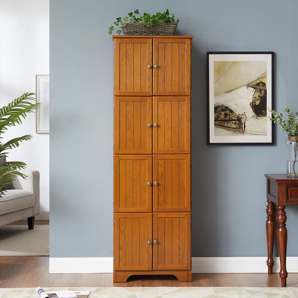English Elm 72.4" Tall Storage Cabinet with 8 Doors and 4 Shelves, Smooth Surface, Vintage Handles, Sturdy Base and Hinge Oak W2275P269080