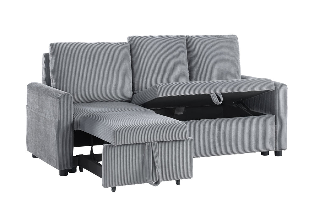 English Elm Oswin Gray Corduroy Sofa with Pull-Out Chaise, Underseat Storage & Side Pocket — Plush Compact Lounge B061S00884