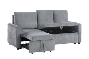 English Elm Oswin Gray Corduroy Sofa with Pull-Out Chaise, Underseat Storage & Side Pocket — Plush Compact Lounge B061S00884