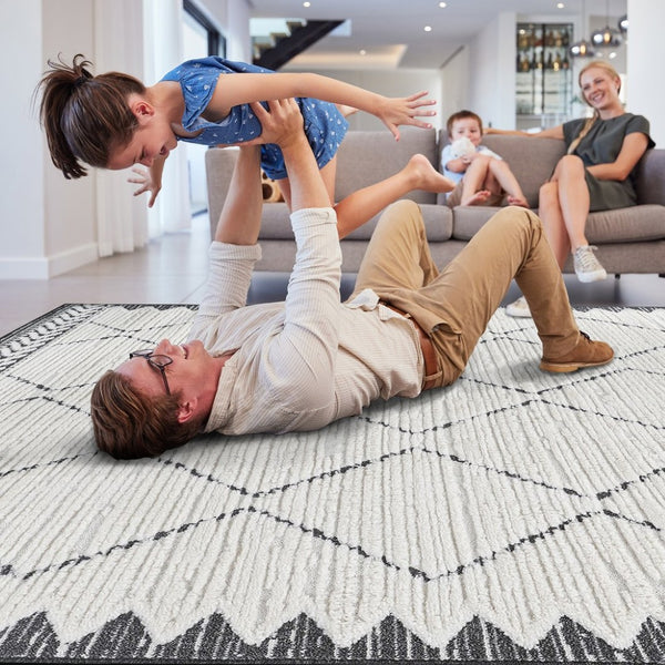 English Elm Step Collection Trellis High-low Pile Geometric Rug for Modern Living Spaces B189P448812