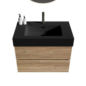 English Elm 30' Mid-Century Wall-Mounted Vanity with Oak-Tone Walnut Finish, Extra Storage & Soft-Close Drawers Oak W1865S00165