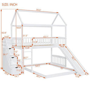 English Elm Twin Over Full Bunk Bed Playhouse Frame with Slide Staircase and Storage Drawers LT100129AAK