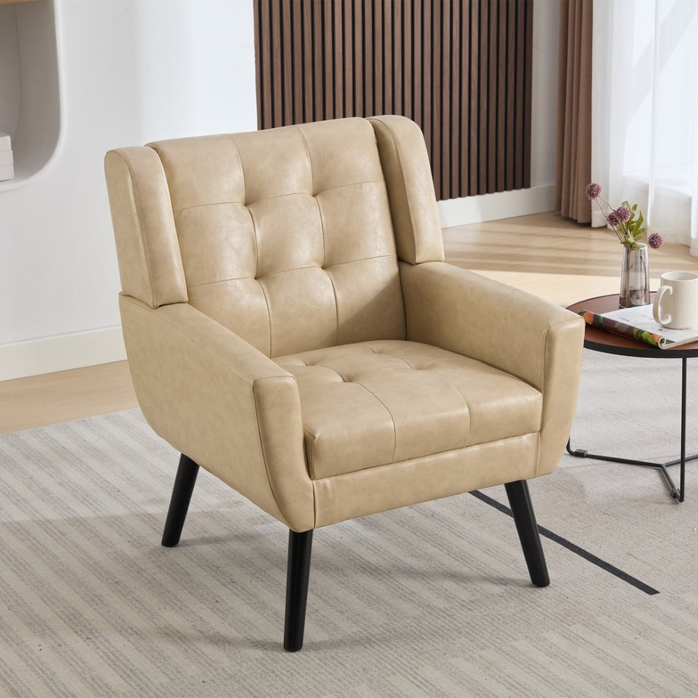 English Elm Modern Pu Leather Ergonomic Accent Chair with Padded Arms and Matte Black Legs Khaki W676P172470