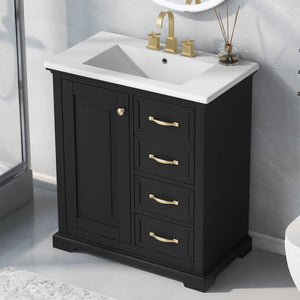 English Elm 30" Bathroom Vanity With Sink, One Package, Black Bathroom Cabinet With Drawers, Solid Frame and Mdf Board