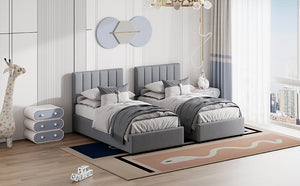 English Elm King Upholstered Hydraulic Storage Bed with Vertical Stripe Headboard, Linen Upholstery, 660lb Capacity Gray SF000285AAE