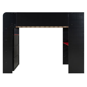 English Elm Full Size Gaming Bunk Bed with Rgb Lighting Integrated Desk Wardrobe and Storage Red LT100266AAR