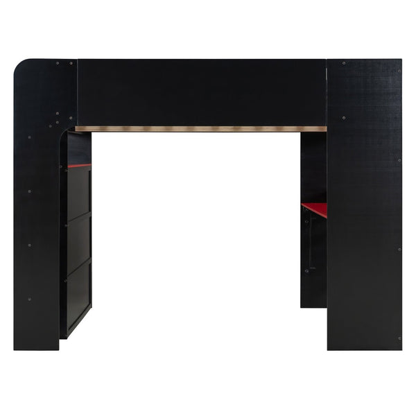 English Elm Full Size Gaming Bunk Bed with Rgb Lighting Integrated Desk Wardrobe and Storage Red LT100266AAR