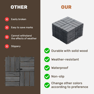 English Elm 30 Interlocking Deck Tiles Checker Pattern 12" x 12" Acacia Hardwood Outdoor Flooring Waterproof, DIY-Friendly, Mold-Resistant Light Gray W2391P288857