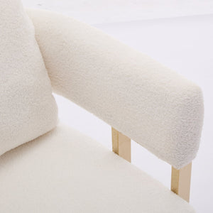 English Elm Ts Teddy Fleece Accent Chair Set Two Plush Seats Gold Square Legs Glam Decor White+Gold W2311P190460
