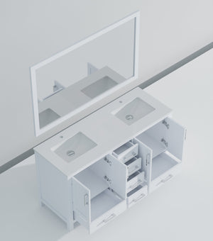 English Elm White Double Bath Vanity 60 in W x 22 in D with Cultured Marble Top, Soft-Close Drawers & 58" Mirror B2731S00788